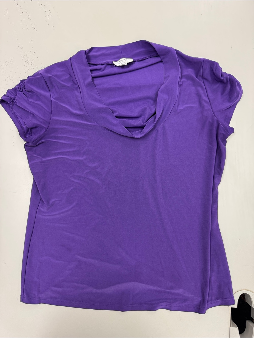 Tahari Purple Short Sleeve Cowl Neck Top